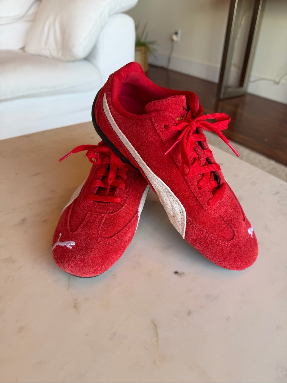 Women’s Puma Speedcat OG Red Suede Sneakers with White Formstripe